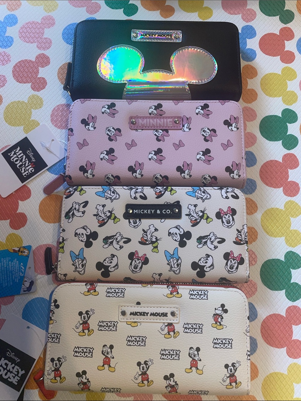 Disney Mickey & Minnie Patterned Zip Wallets - Black, Pink, White, Cream*
